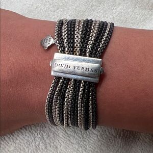 David Yurman Rare Black and Silver Metallic Box Chain Multi-Row Bracelet